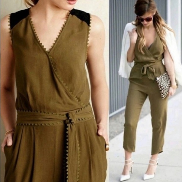 Anthropologie Pants - Anthropologie Leifsdottir Sani Sleeveless
Green Surplice Wrap Utility Jumpsuit